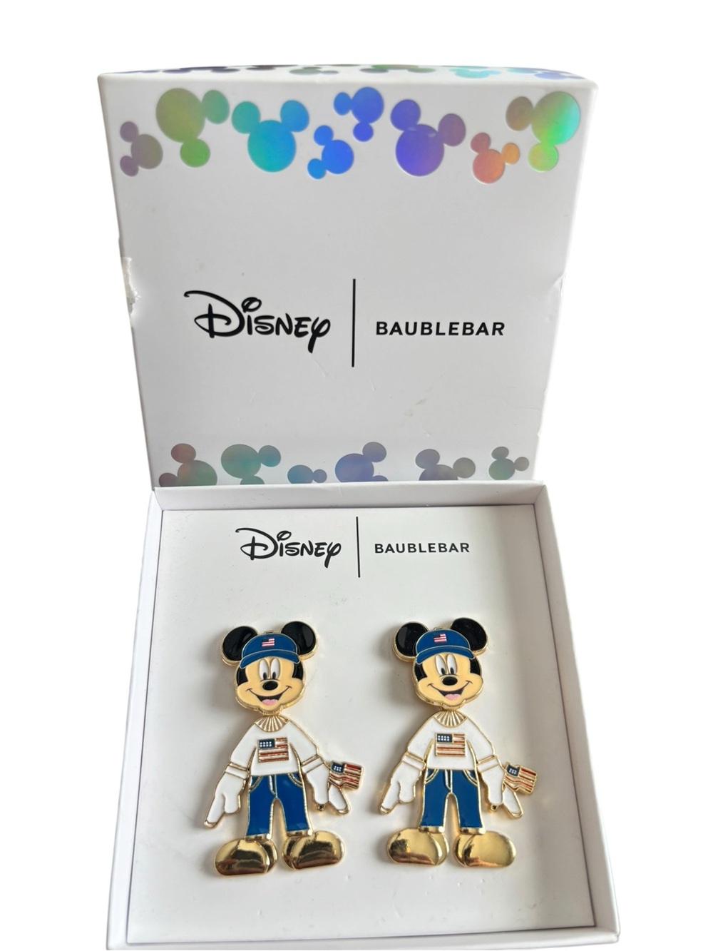 Disney x BaubleBar Mickey Mouse Patriotic American Flag Statement Earrings NWT - Picture 3 of 5
